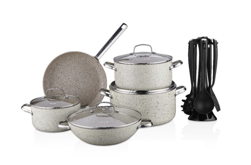 Korkmaz Granita 15 Pcs Volkanit Granite Cookware Set