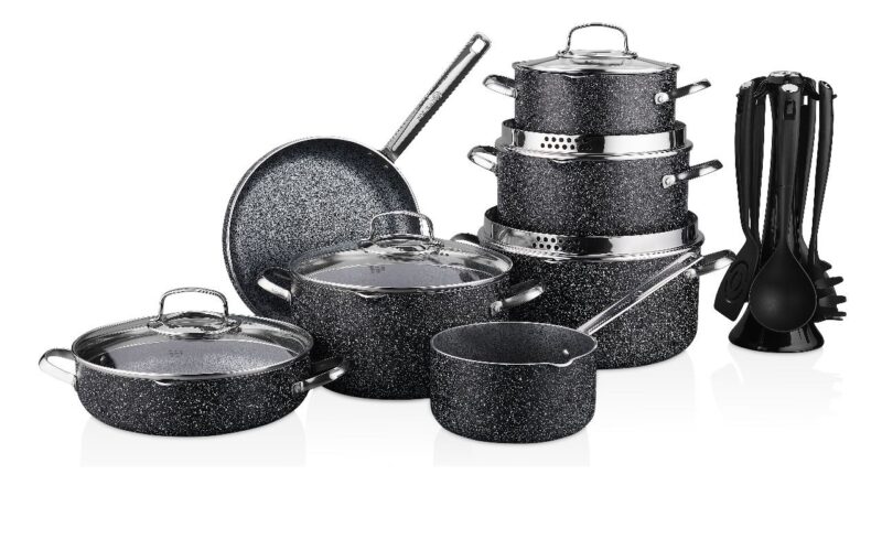 Korkmaz Galaxy 18 Pcs Volkanit Granite Cookware Set